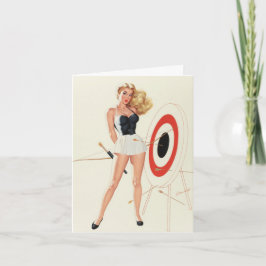 Oude Pin-up Meisje Boogschieten, Vaderdag Kaart