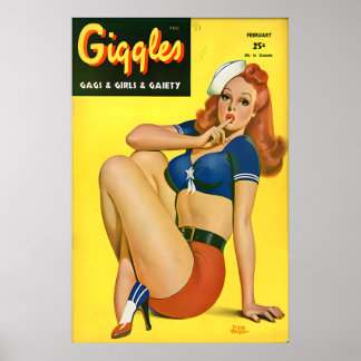 Oude Pin-up meisjesposter en canvas roodharige uit Poster