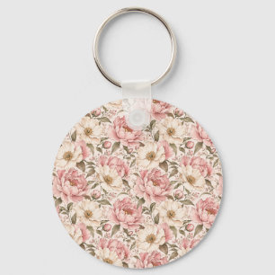 Oude Pioen Bloeiend Patroon Sleutelhanger