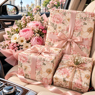Oude Pioenbloem Patronen Cadeaupapier