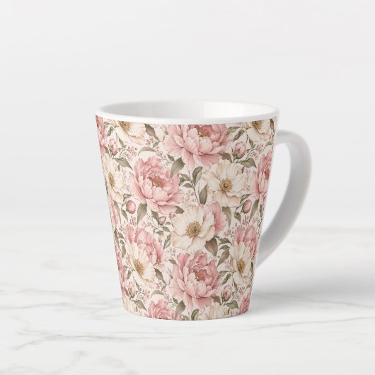Oude Pioenbloem Patronen Latte Mok (Rechterhoek)
