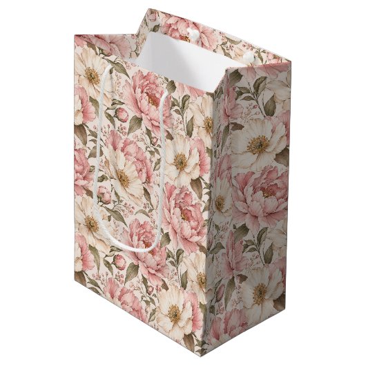 Oude Pioenbloem Patronen Medium Cadeauzakje (Voorkant Gekanteld)