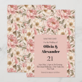 Oude Pioenbloem Patronen Save The Date (Voorkant / Achterkant)