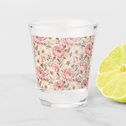 Oude Pioenbloem Patronen Shot Glas (Voorkant)