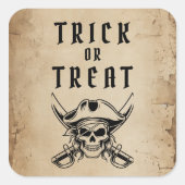 Oude Piraat Schedel Grappig Of Leuke Halloween Vierkante Sticker (Voorkant)