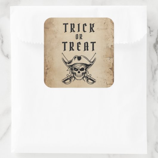 Oude Piraat Schedel Grappig Of Leuke Halloween Vierkante Sticker (Tas)