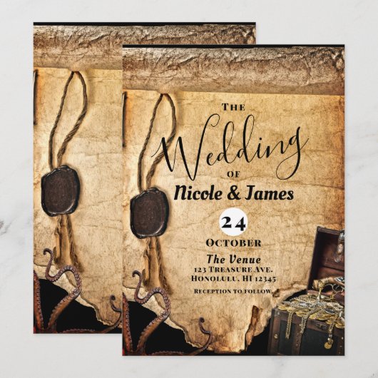 Oude  piraat Scroll Wedding Kaart (Voorkant / Achterkant)