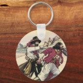 Oude piraten, duelleren tot de dood op het strand sleutelhanger (Achterkant)