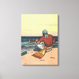 Oude piraten, gestrand op een onbewoond eiland canvas afdruk