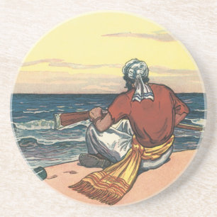 Oude piraten, gestrand op een onbewoond eiland zandsteen onderzetter