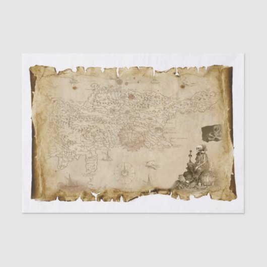 Oude Piraten Kaart Skelet Skull Botten Vlag Decoup Tissuepapier (Voorkant)