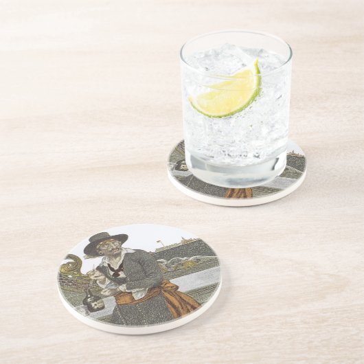 Oude piraten, Kidd op het dek van Adventure Galley Zandsteen Onderzetter (Zijkant)