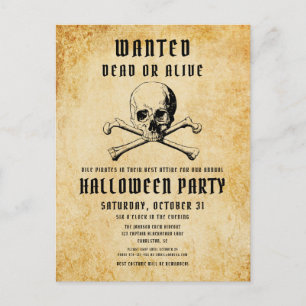 Oude Piraten Schedel & Botten Halloween Uitnodiging Briefkaart