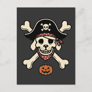 Oude Piratenhond Halloween Schedel Kruisbeenderen Briefkaart
