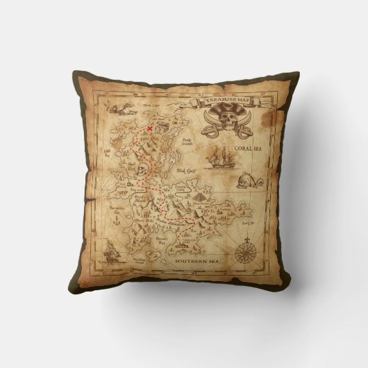  oude piratenschatkaart X markeert de plek Kussen (Achterkant)