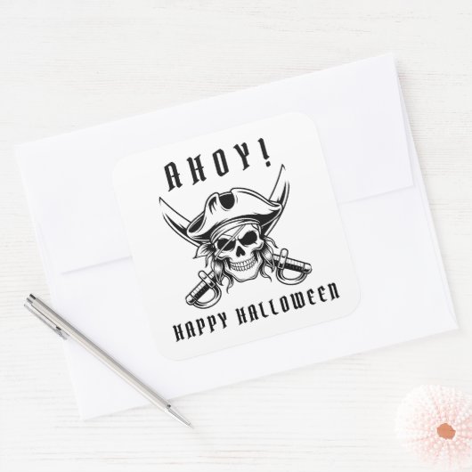 Oude Piratenschedel Halloween   Vierkante Sticker (Envelop)