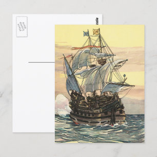 Oude Piratenschip, Galei Zeilt op de Oceaan Briefkaart