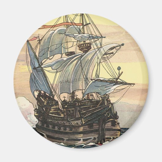 Oude Piratenschip, Galei Zeilt op de Oceaan Magneet (Voorkant)