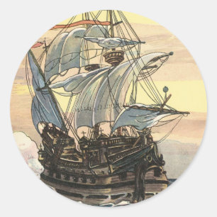 Oude Piratenschip, Galei Zeilt op de Oceaan Ronde Sticker
