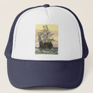 Oude piratenschip, galjoen zeilt op de oceaan trucker pet