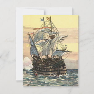 Oude Piratenschip, Galleon Zeilt op de Oceaan Kaart