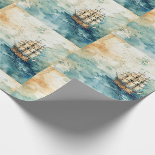 Oude Piratenschip met geïllustreerde oude kaart Cadeaupapier