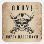 Oude Piratenskelet Halloween Vierkante Sticker (Voorkant)