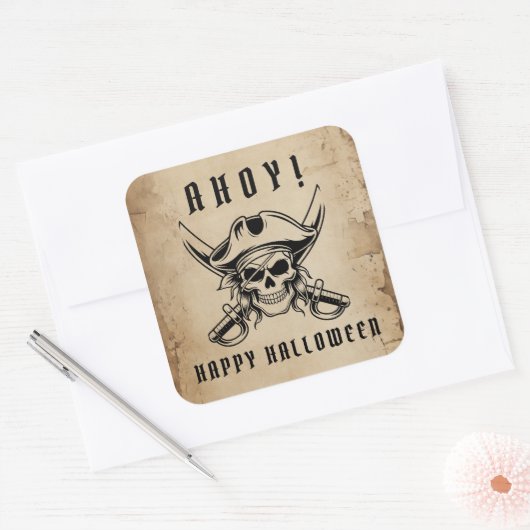 Oude Piratenskelet Halloween Vierkante Sticker (Envelop)