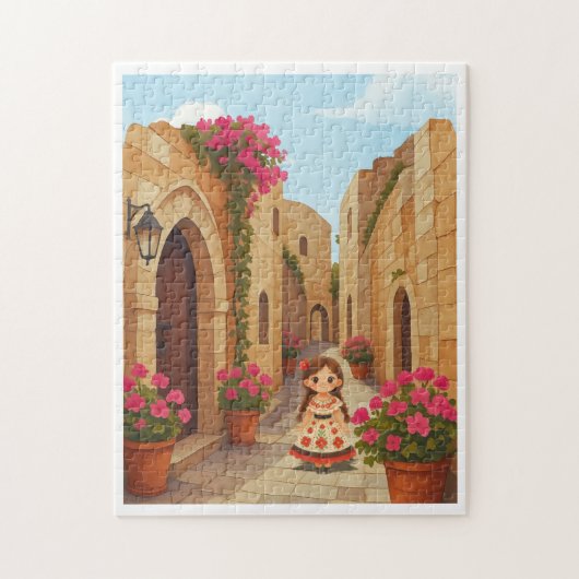 Oude plek en een klein meisje legpuzzel (Verticaal)