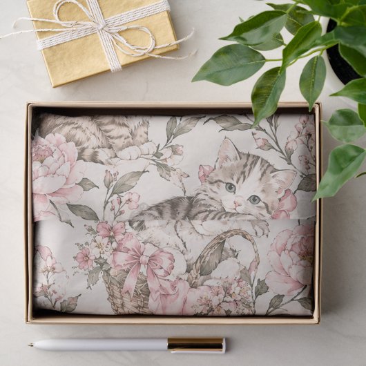 Oude poesjes & bloementuinpatroon tissuepapier (Geschenk)