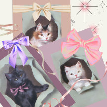 Oude poesjes die door cadeaupapier breken schattig