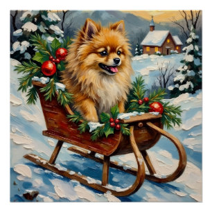 Oude Pomerän in houten kerstslee Perfect Poster