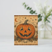 Oude pompoen Halloween-werpkussen Briefkaart (Staand voorkant)