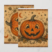 Oude pompoen Halloween-werpkussen Briefkaart (Voorkant / Achterkant)