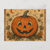 Oude pompoen Halloween-werpkussen Briefkaart (Achterkant)