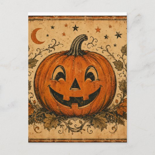 Oude pompoen Halloween-werpkussen Briefkaart (Voorkant)