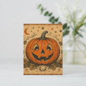Oude pompoen Halloween-werpkussen Briefkaart (Staand voorkant)