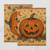 Oude pompoen Halloween-werpkussen Briefkaart (Voorkant / Achterkant)