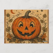 Oude pompoen Halloween-werpkussen Briefkaart (Achterkant)
