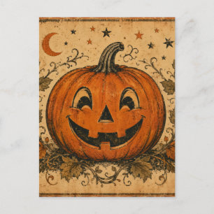 Oude pompoen Halloween-werpkussen Briefkaart