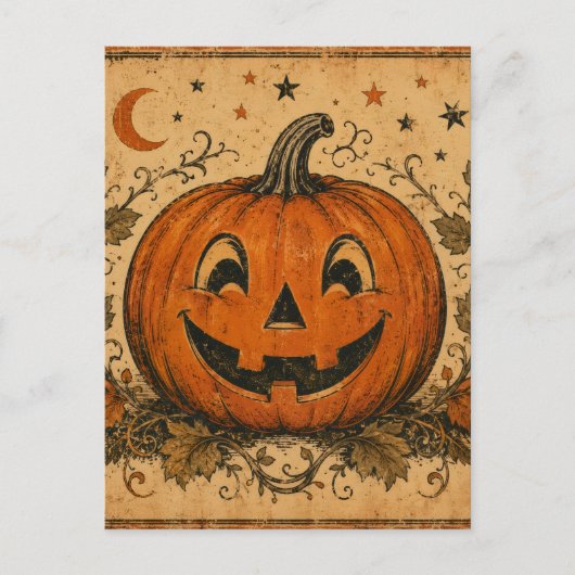 Oude pompoen Halloween-werpkussen Briefkaart (Voorkant)