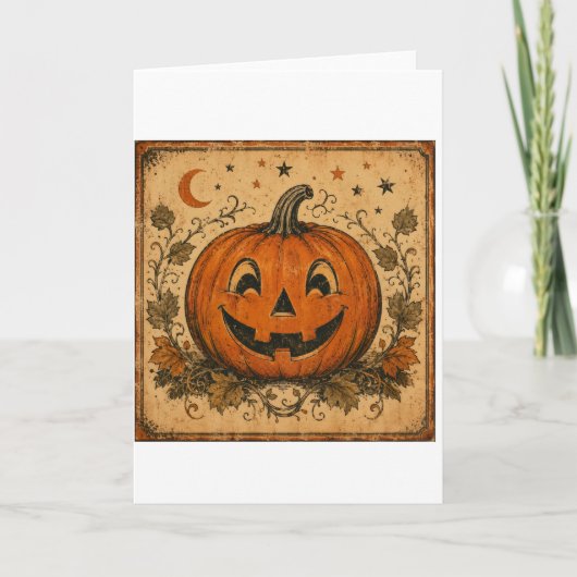 Oude pompoen Halloween-werpkussen Kaart (Voorkant)