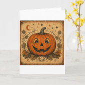 Oude pompoen Halloween-werpkussen Kaart (Gele Bloem)