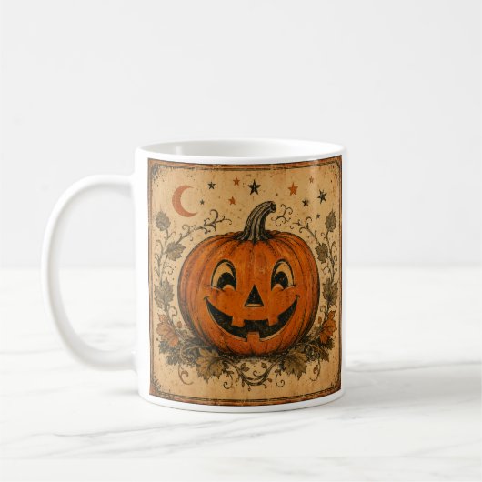 Oude pompoen Halloween-werpkussen Koffiemok (Links)