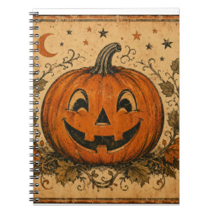 Oude pompoen Halloween-werpkussen Notitieboek