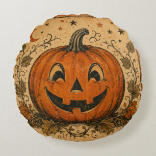 Oude pompoen Halloween-werpkussen Rond Kussen