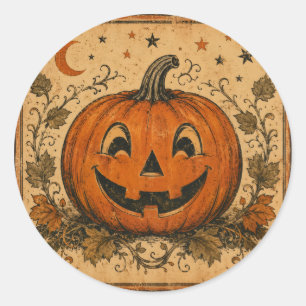 Oude pompoen Halloween-werpkussen Ronde Sticker