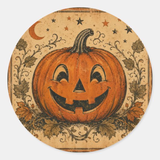 Oude pompoen Halloween-werpkussen Ronde Sticker (Voorkant)