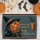 Oude Pompoen Heks en Pijp Custom Halloween Feestdagen Kaart