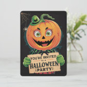 Oude Pompoen Hoofd Halloween Feest Kaart (Staand voorkant)